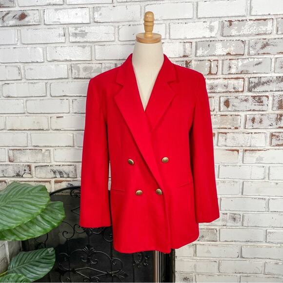 Vintage 90s Fundamental Things Petites Red Wool Double Breasted Blazer Jacket 6 - Picture 3 of 11
